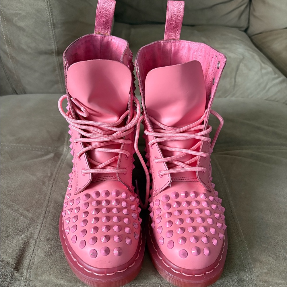 Dr Martens Pink Studded Spike Combat Lace-Up Boots
